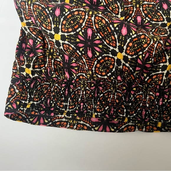 New By Anthropologie One Shoulder Linen Cropped Top Orang Motif Medallion boho - Picture 13 of 14